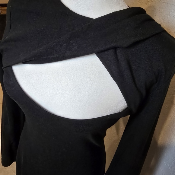 Halston Heritage Shirred Keyhole Black Mini Dress cocktail elegance Size 10 - Picture 8 of 9